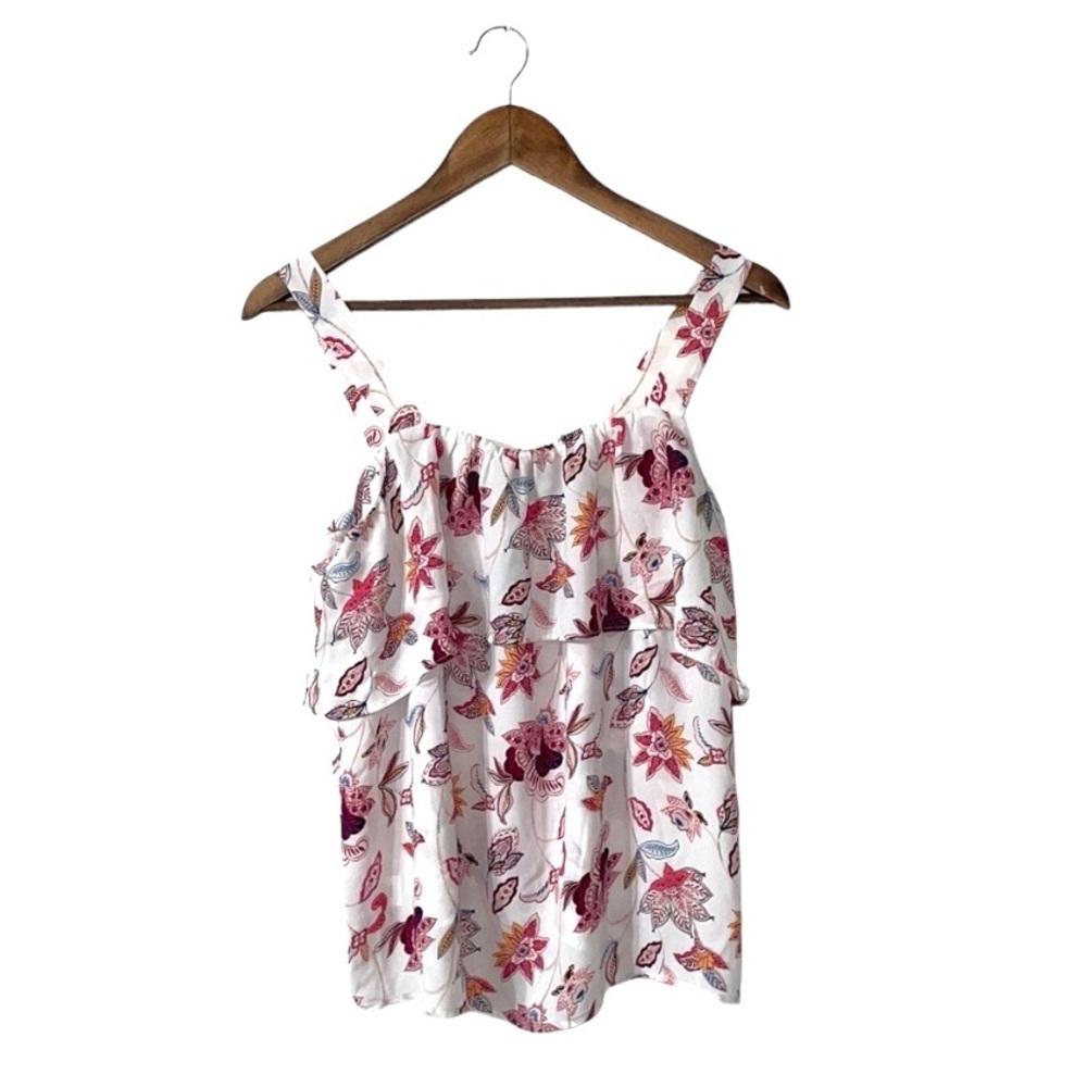 Loft Pink White Floral Tank Top Casual Summer Spring Layering Women Size Small